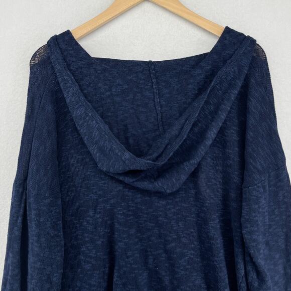 PROJECT Sweater Womens L BEACH Intarsia Slub Hooded Pullover Linen Cotton Blue - Picture 4 of 15